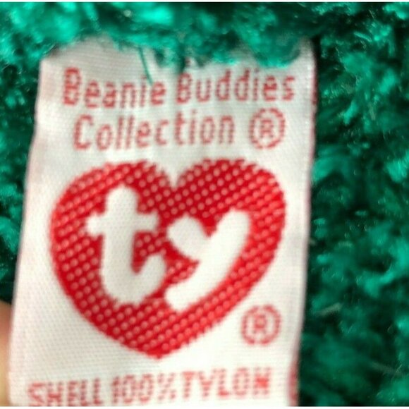 TY Beanie Buddies 2001 Holiday Teddy Bear Green w Shimmer & Maroon Tag Retired - Picture 4 of 9